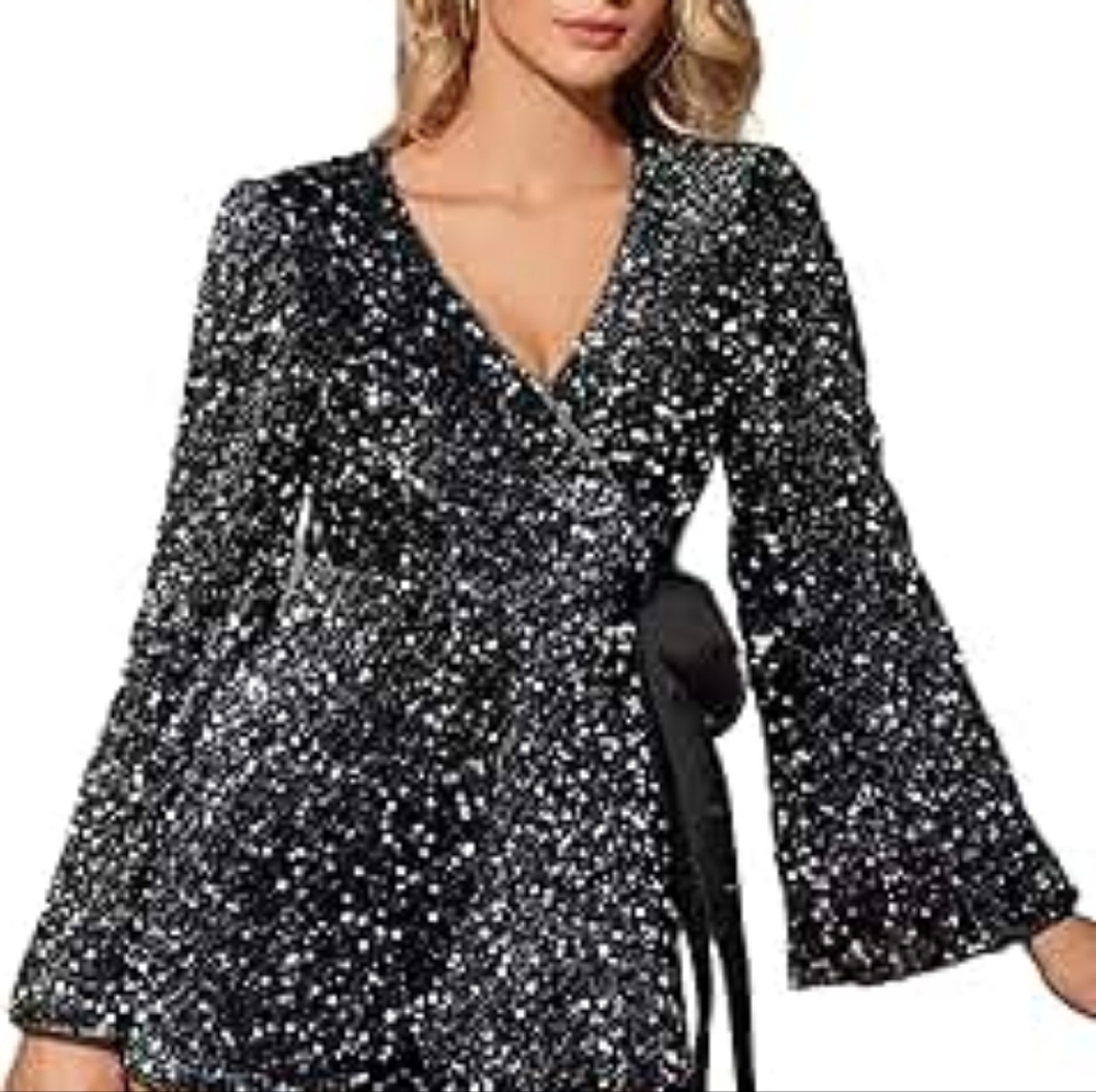 NWT Extro&Vert Sparkling Black Sequin Romper Shorts Size XXL - Picture 14 of 14